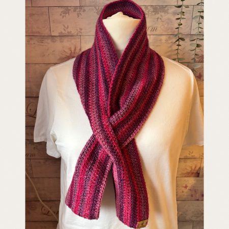 Crocheted Keyhole Scarf in shades of Pinks and Purple