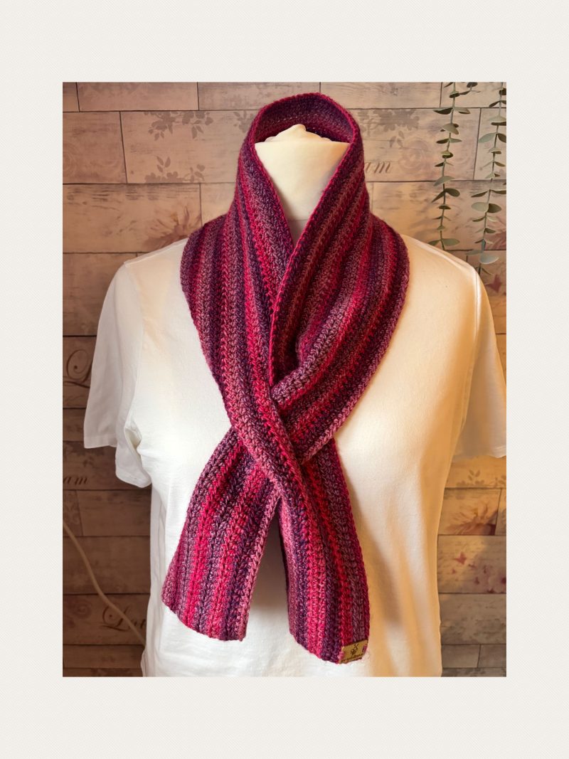 Crocheted Keyhole Scarf in shades of Pinks and Purple
