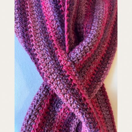 Crocheted Keyhole Scarf in shades of Pinks and Purple