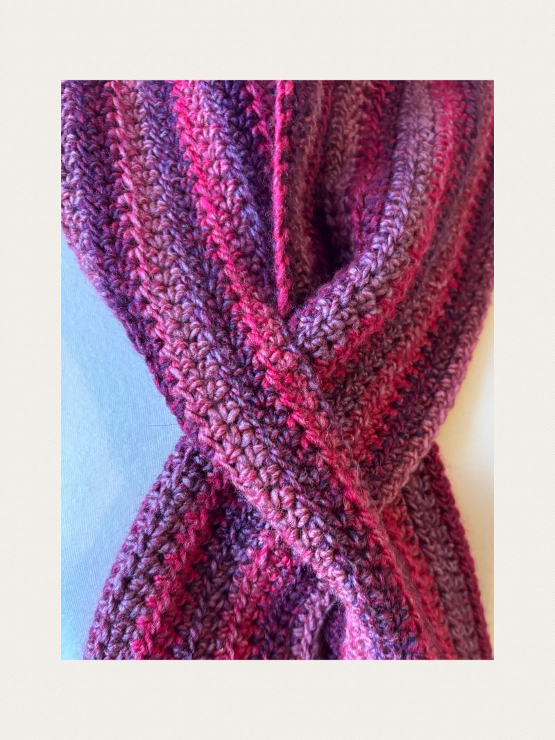 Crocheted Keyhole Scarf in shades of Pinks and Purple