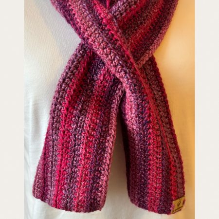Crocheted Keyhole Scarf in shades of Pinks and Purple