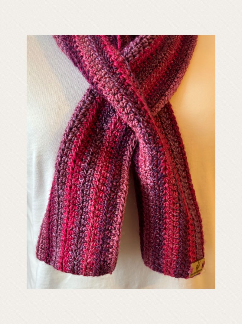 Crocheted Keyhole Scarf in shades of Pinks and Purple