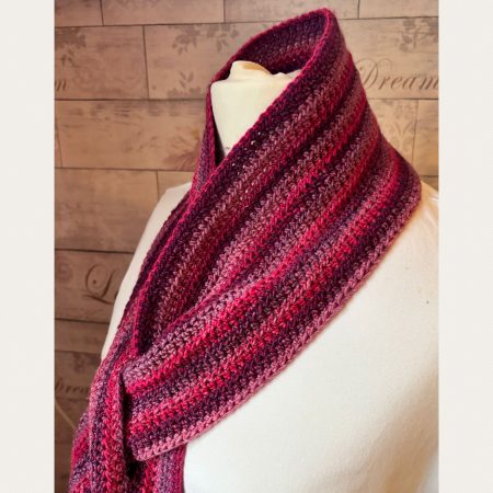 Crocheted Keyhole Scarf in shades of Pinks and Purple