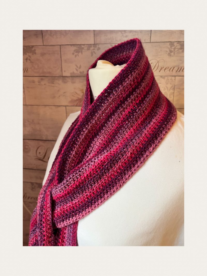 Crocheted Keyhole Scarf in shades of Pinks and Purple
