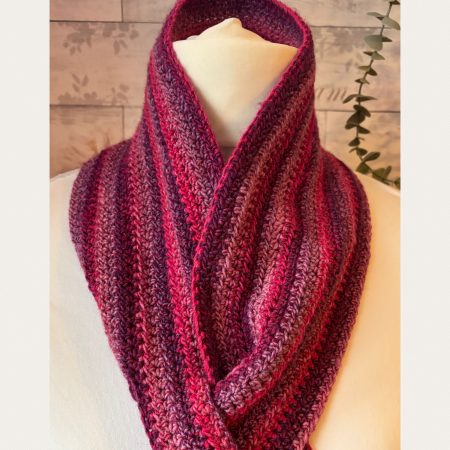 Crocheted Keyhole Scarf in shades of Pinks and Purple