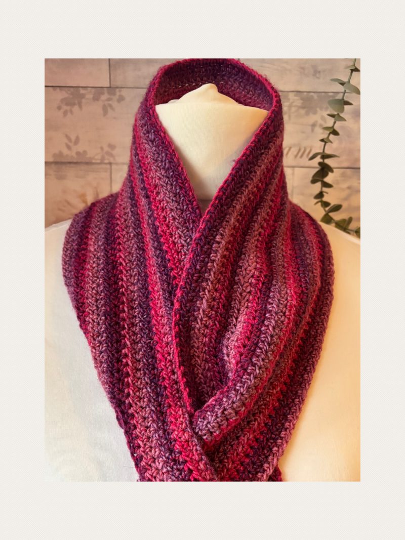 Crocheted Keyhole Scarf in shades of Pinks and Purple