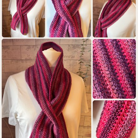 Crocheted Keyhole Scarf in shades of Pinks and Purple