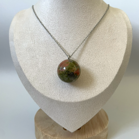 Unakite Pendant Necklace • Stainless Steel Chain