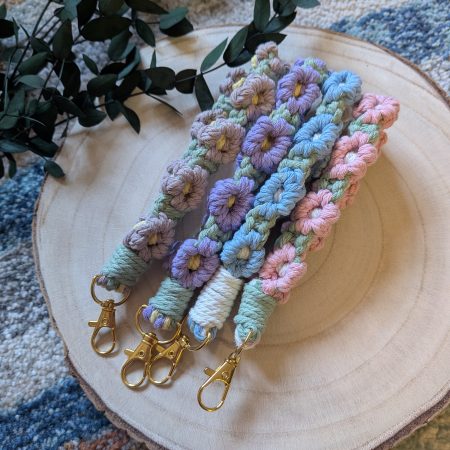 Macrame Flower Wristlet Keychain | Floral Charm | Handmade Gift
