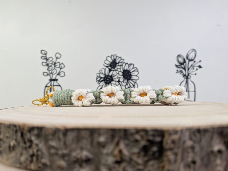 Macrame Flower Wristlet Keychain | Floral Charm | Handmade Gift