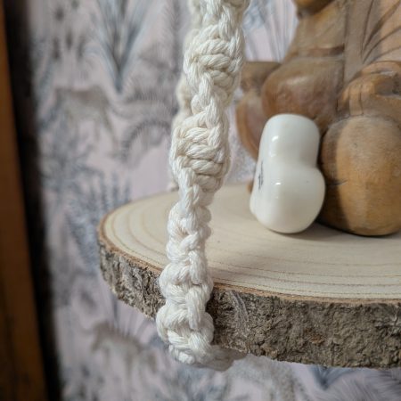 Macrame Hanging Shelf with Wood Slice | Round Plant & Trinket Shelf | Handmade Wall Decor