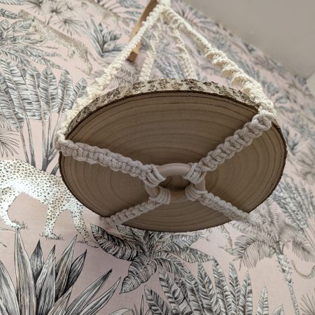 Macrame Hanging Shelf with Wood Slice | Round Plant & Trinket Shelf | Handmade Wall Decor