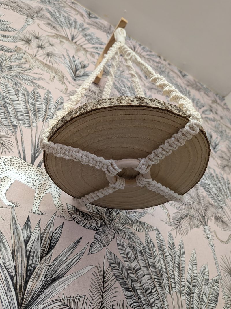 Macrame Hanging Shelf with Wood Slice | Round Plant & Trinket Shelf | Handmade Wall Decor