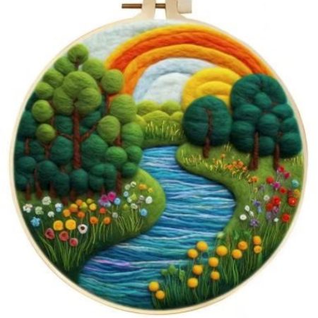 Wool Felting Kit for Beginners | River Rainbow (20cm with Frame)