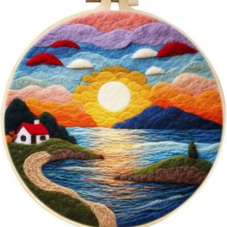 Wool Felting Kit for Beginners | Lake Landscape (20cm with Frame)