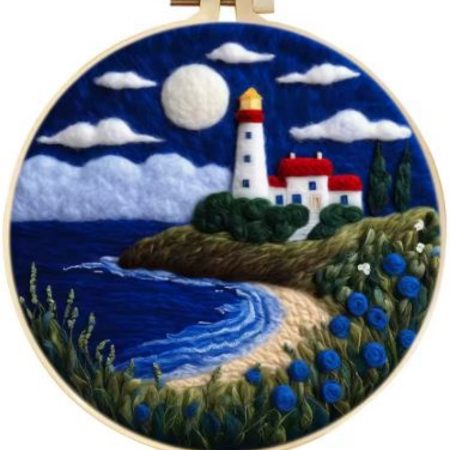 Wool Felting Kit for Beginners | Lighthouse Landscape (20cm with Frame)