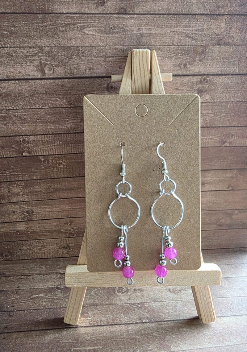 Rose Pink Dangle Earrings – Handmade Wire-Wrapped Design