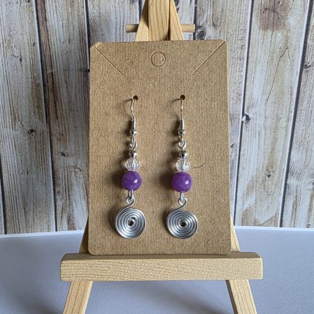 Amethyst Spiral Earrings, Handmade Wire Wrapped Design