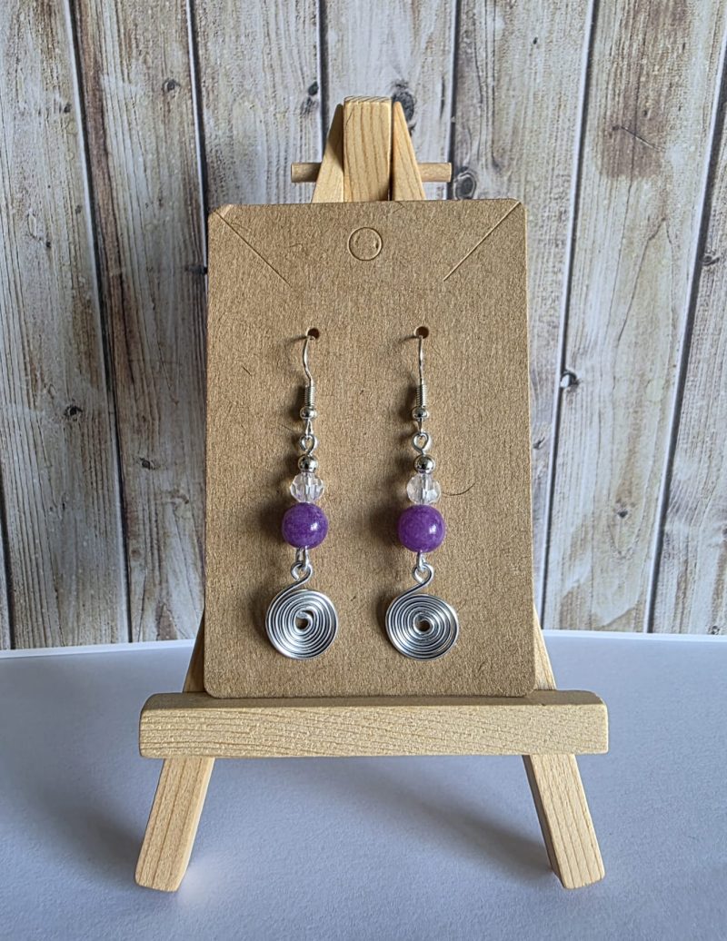 Amethyst Spiral Earrings, Handmade Wire Wrapped Design
