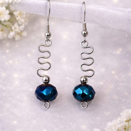 Cobalt Blue Wavy Wire Earrings, Handmade Modern Design