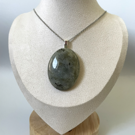 Grey Labradorite Pendant Necklace • Stainless Steel Chain