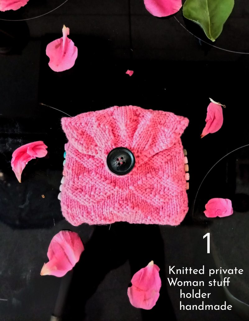 Hand Knitted personal pink woman's private stuff holder