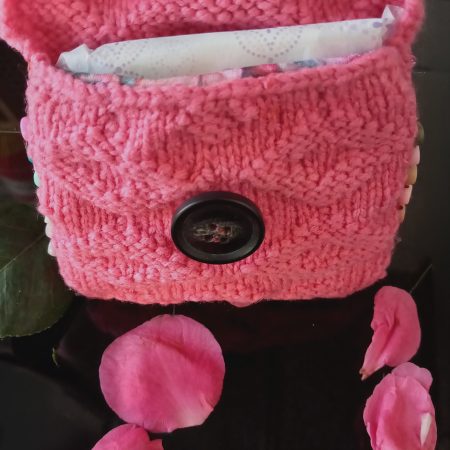 Hand Knitted personal pink woman's private stuff holder