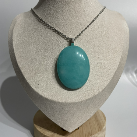Amazonite Pendant Necklace • Stainless Steel Chain