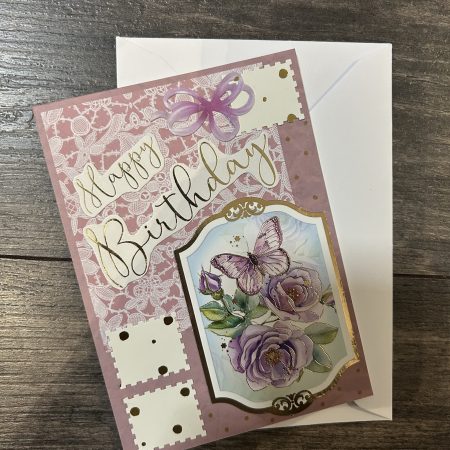 Handmade A6 Pink/Purple Butterflies Birthday Card