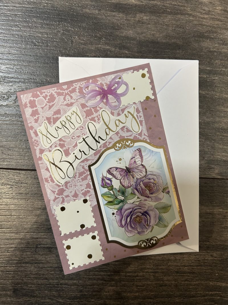 Handmade A6 Pink/Purple Butterflies Birthday Card