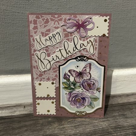 Handmade A6 Pink/Purple Butterflies Birthday Card