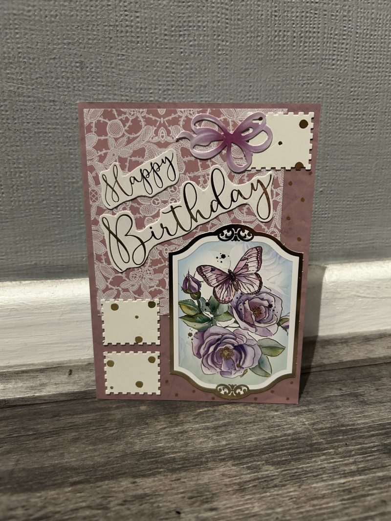 Handmade A6 Pink/Purple Butterflies Birthday Card