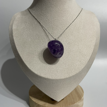 Amethyst Pendant Necklace • Stainless Steel Chain