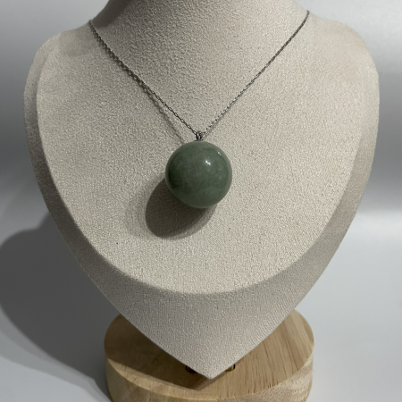 Green Aventurine Pendant Necklace • Stainless Steel Chain