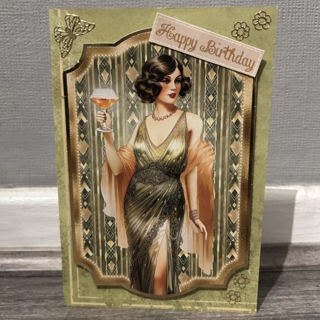 Handmade 12x16cm Green/Gold 1920's Style Art Deco Birthday Card