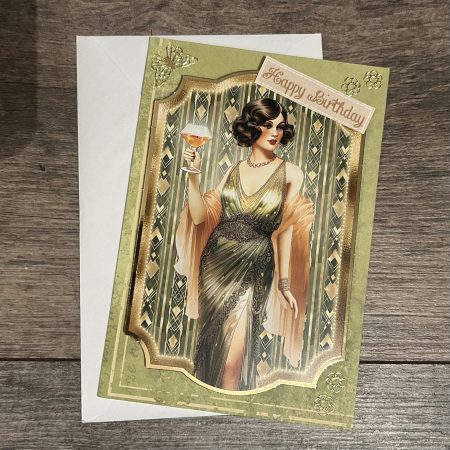 Handmade 12x16cm Green/Gold 1920's Style Art Deco Birthday Card