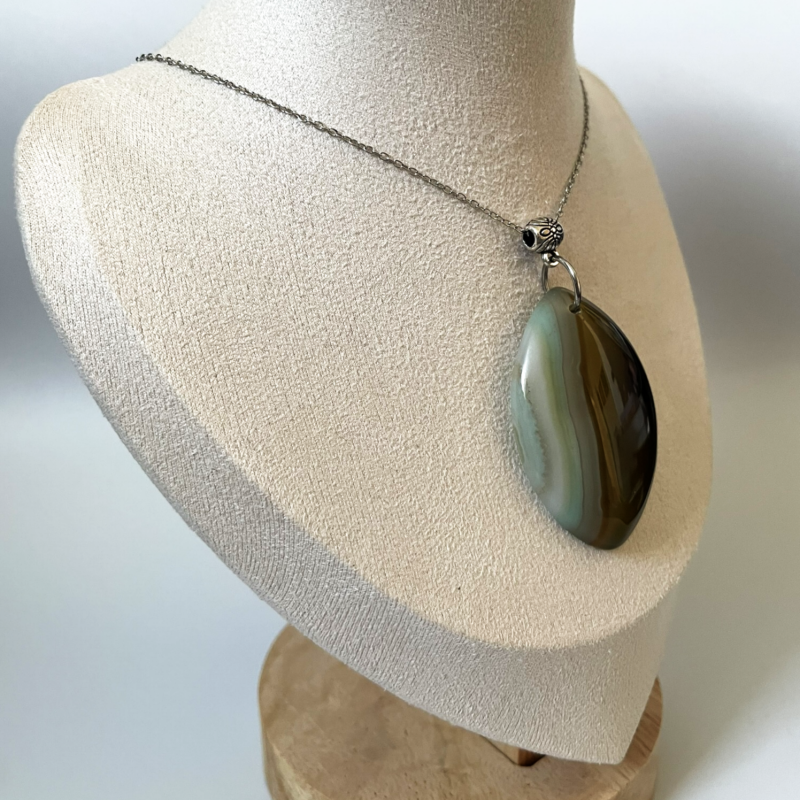 Agate Pendant Necklace • Stainless Steel Chain