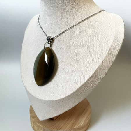 Agate Pendant Necklace • Stainless Steel Chain