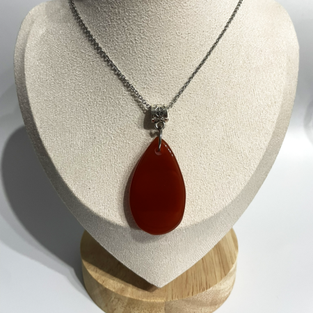 Carnelian Pendant Necklace • Stainless Steel Chain