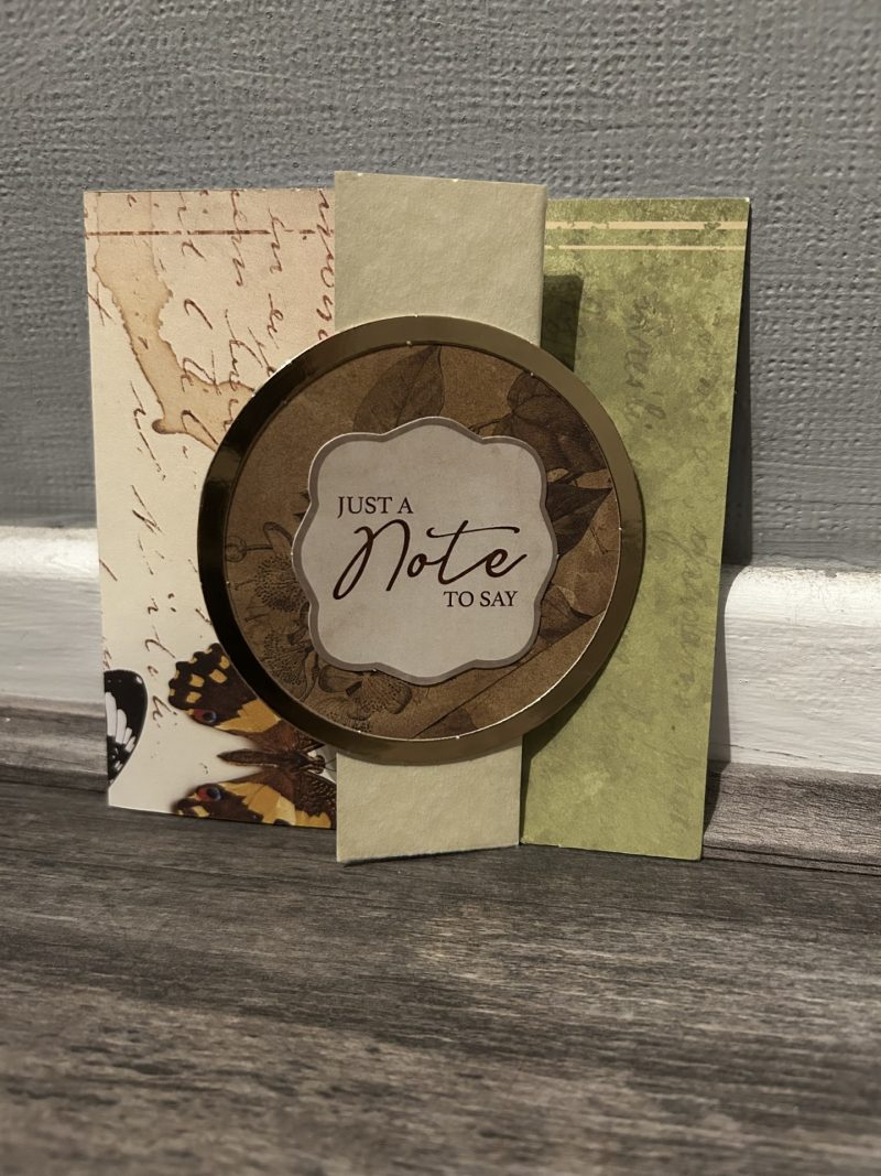 Handmade 'Just A Note To Say' Square Green/Beige Tri-Fold Note Card