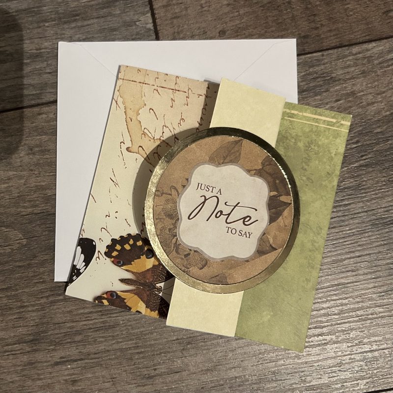 Handmade 'Just A Note To Say' Square Green/Beige Tri-Fold Note Card