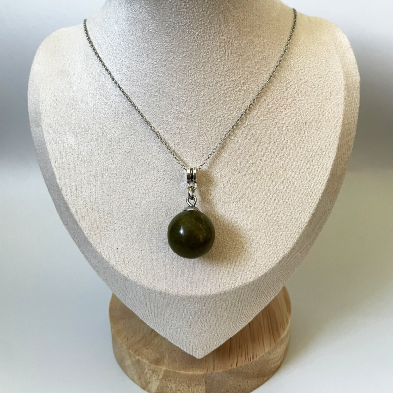 Serpentine Pendant Necklace • Stainless Steel Chain