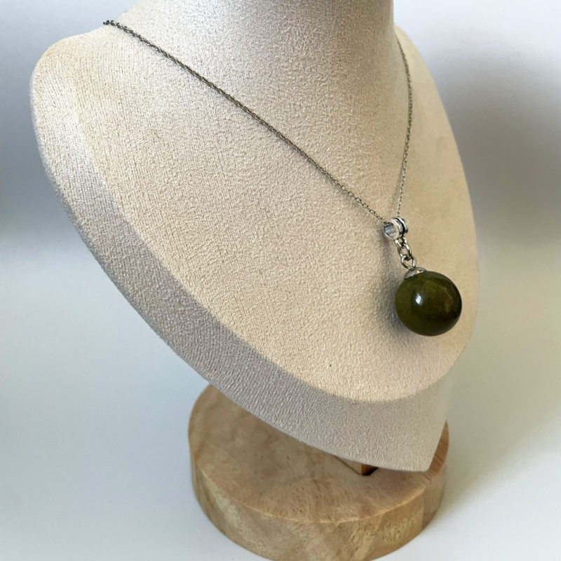 Serpentine Pendant Necklace • Stainless Steel Chain