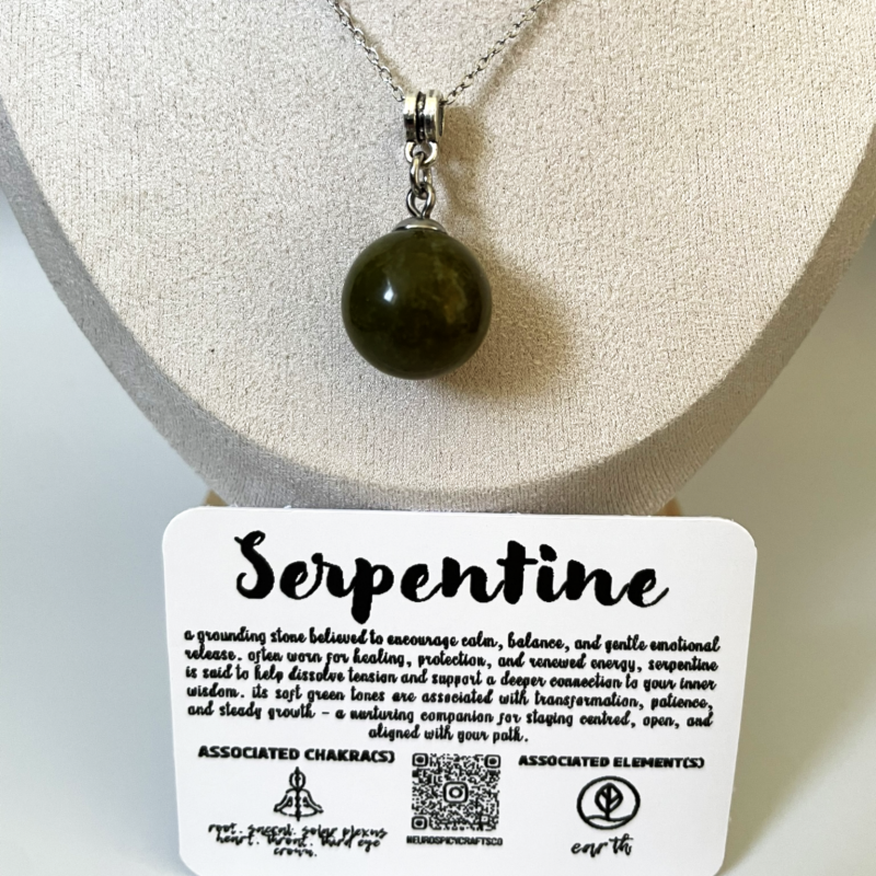 Serpentine Pendant Necklace • Stainless Steel Chain