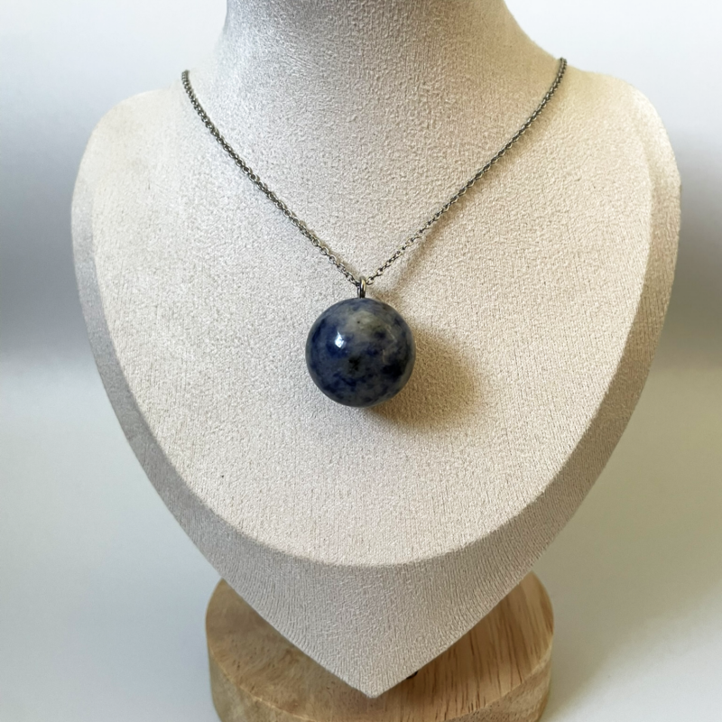 Sodalite Pendant Necklace • Stainless Steel Chain