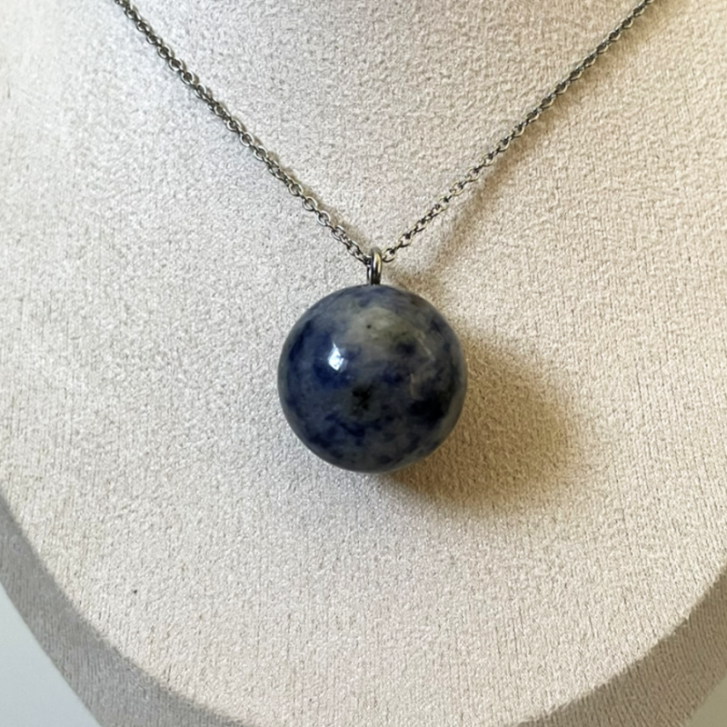 Sodalite Pendant Necklace • Stainless Steel Chain
