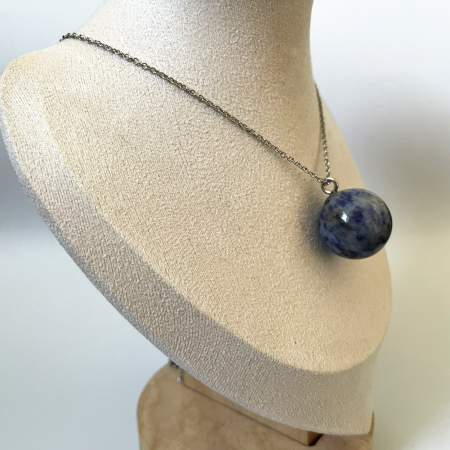 Sodalite Pendant Necklace • Stainless Steel Chain