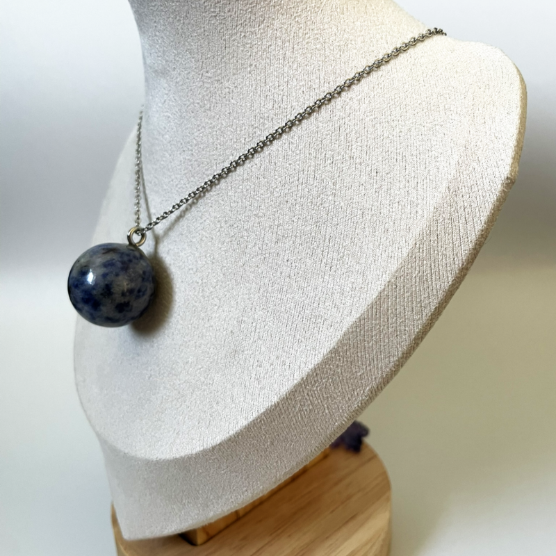 Sodalite Pendant Necklace • Stainless Steel Chain