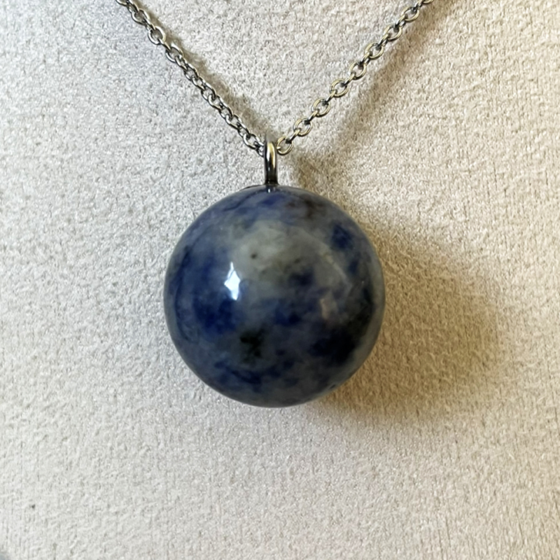 Sodalite Pendant Necklace • Stainless Steel Chain
