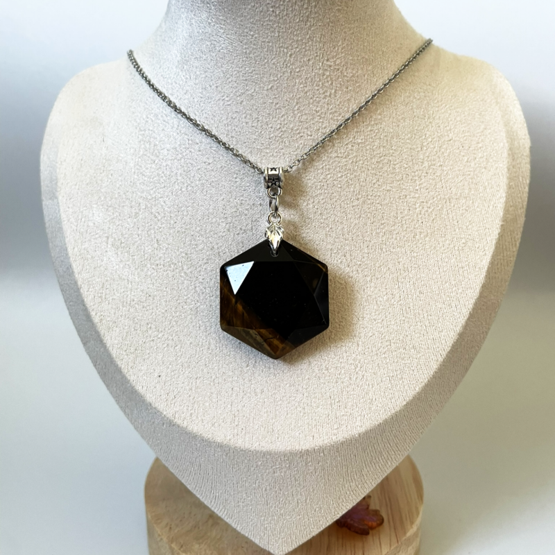 Tiger Eye Pendant Necklace • Stainless Steel Chain